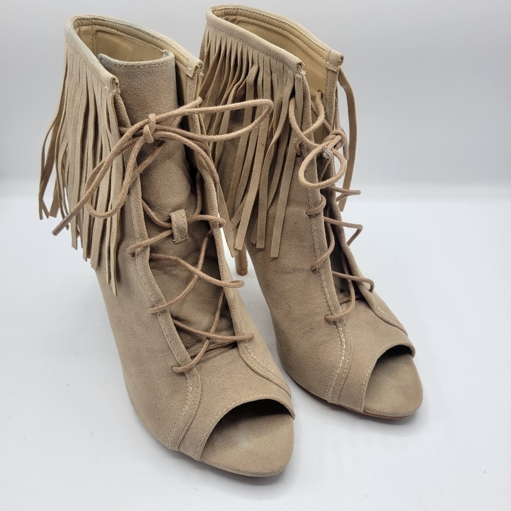 Adriana New York Hilda  Fringe open toe booties size 8.5